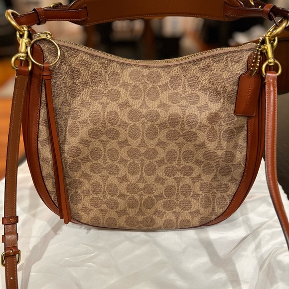 Coach Sutton Hobo in Signature Coated Canvas with Saddle Brown Trim Like New - Picture 7 of 16